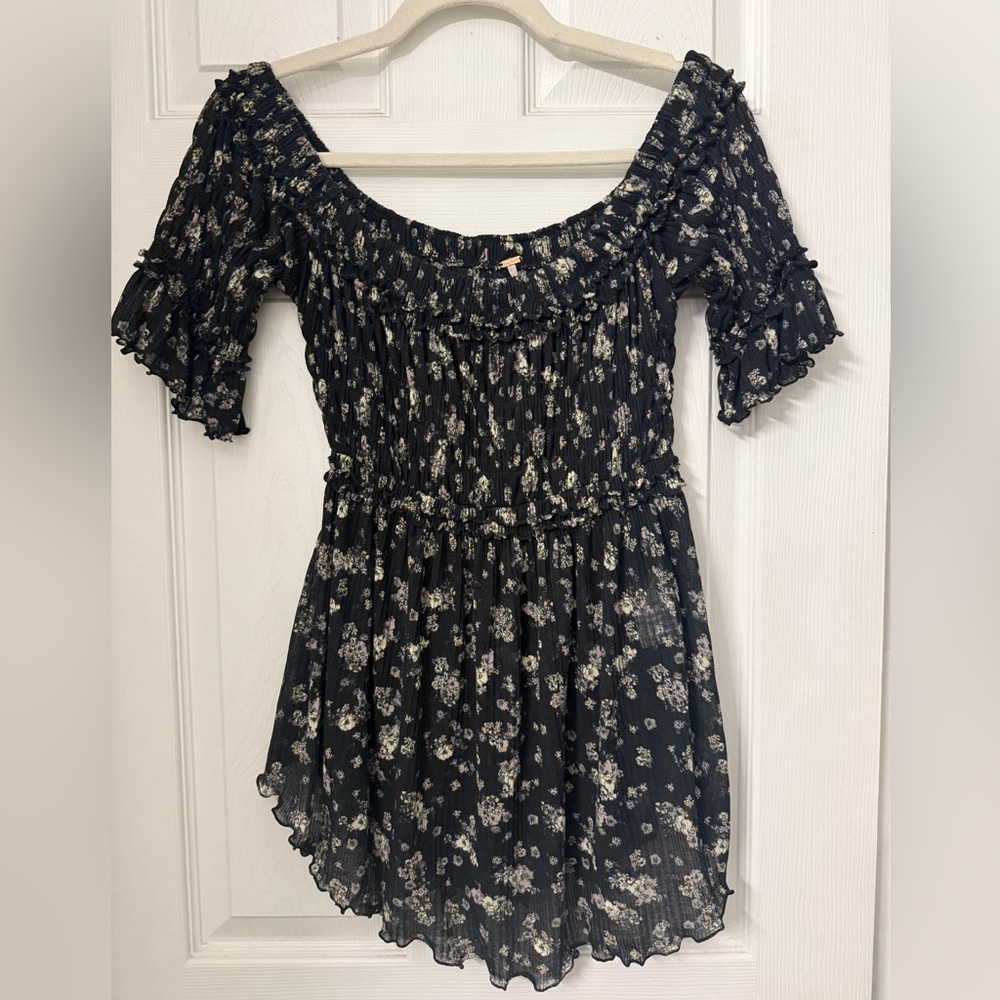 Free People off the shoulder floral sheer blouse